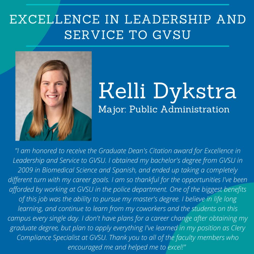 Excellence in Leadership and Service to GVSU - Kelli Dykstra